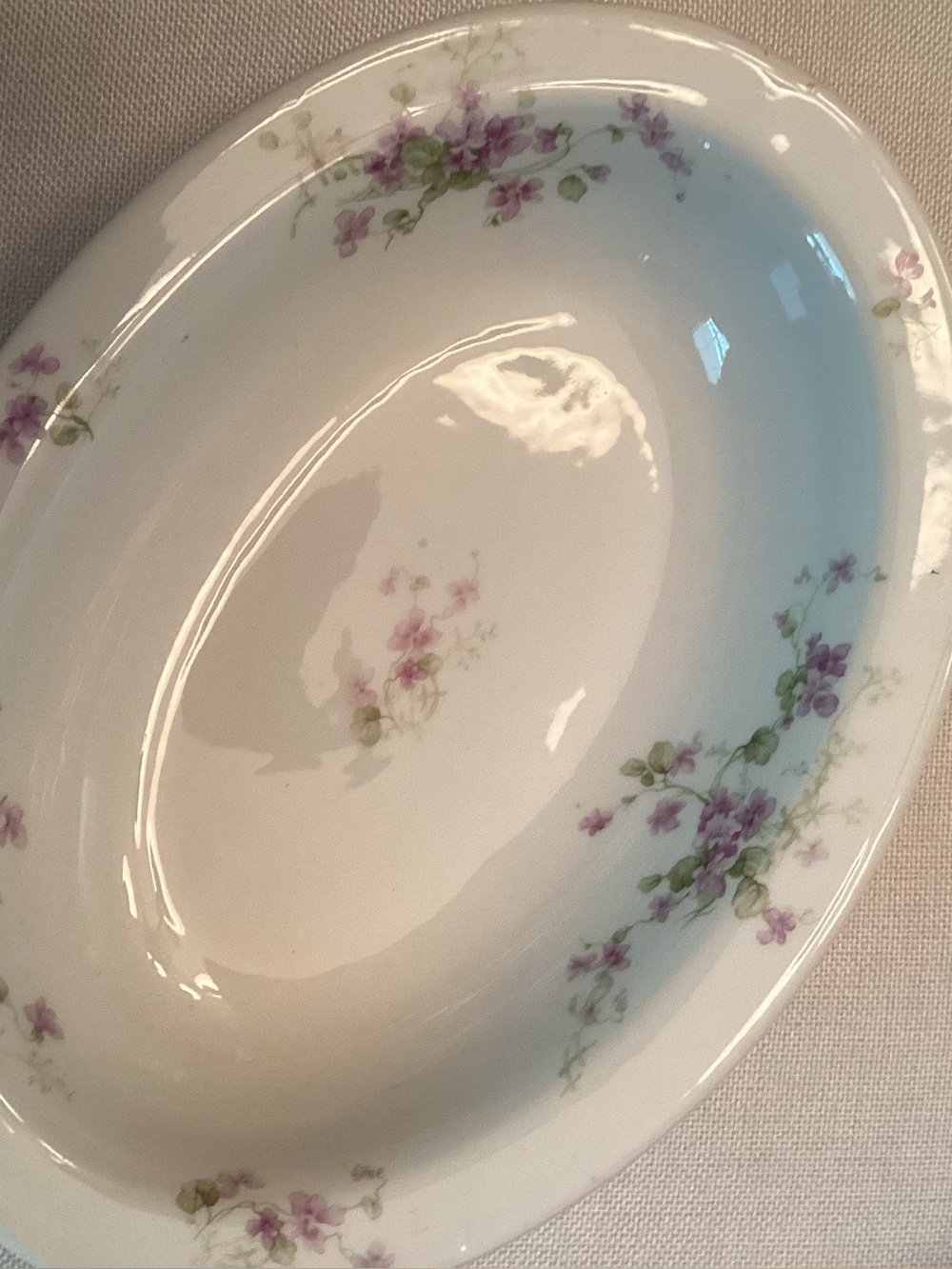 White Porcelain Serving Bowl with Pink Floral Design
